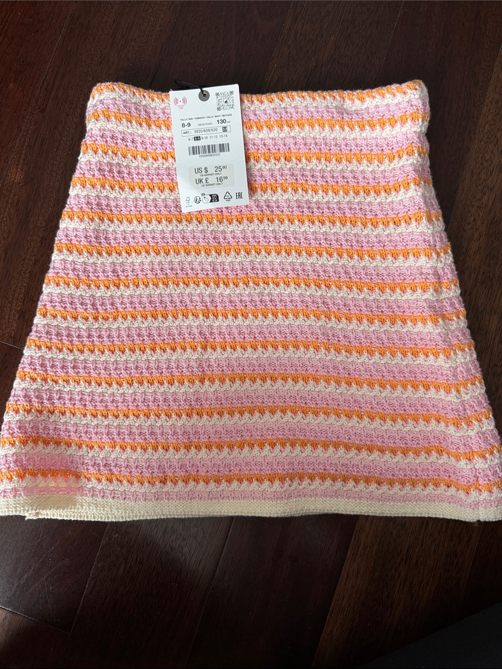 Zara girls NwT Striped Knit Mini Skirt - Pink, Orange & Cream